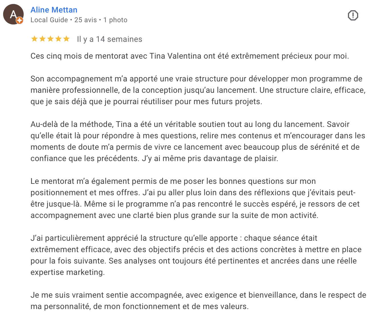 Avis Google d'Aline Mettan