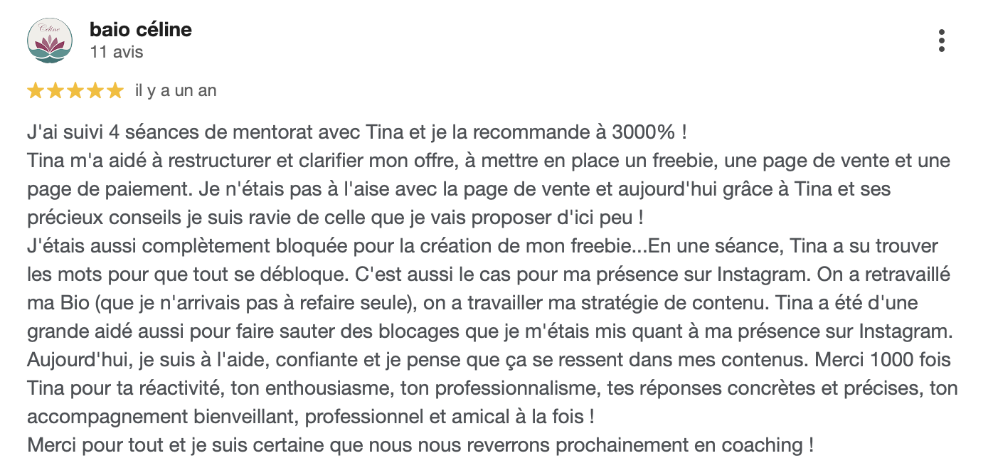 Avis Google de Céline Baio