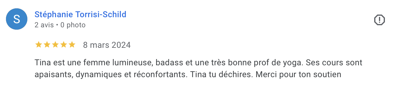 Avis Google d'une élève de Tina (1/10)