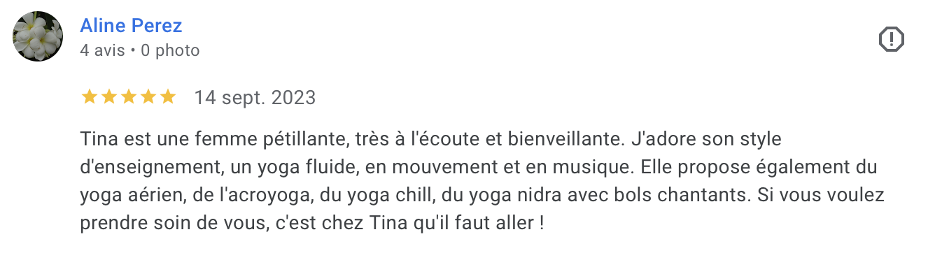 Avis Google d'une élève de Tina (2/10)