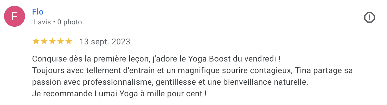 Avis Google d'une élève de Tina (3/10)