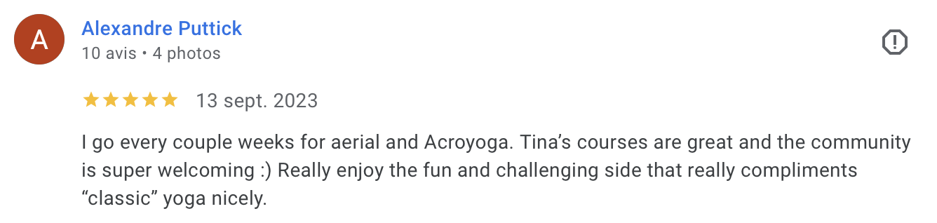 Avis Google d'une élève de Tina (4/10)