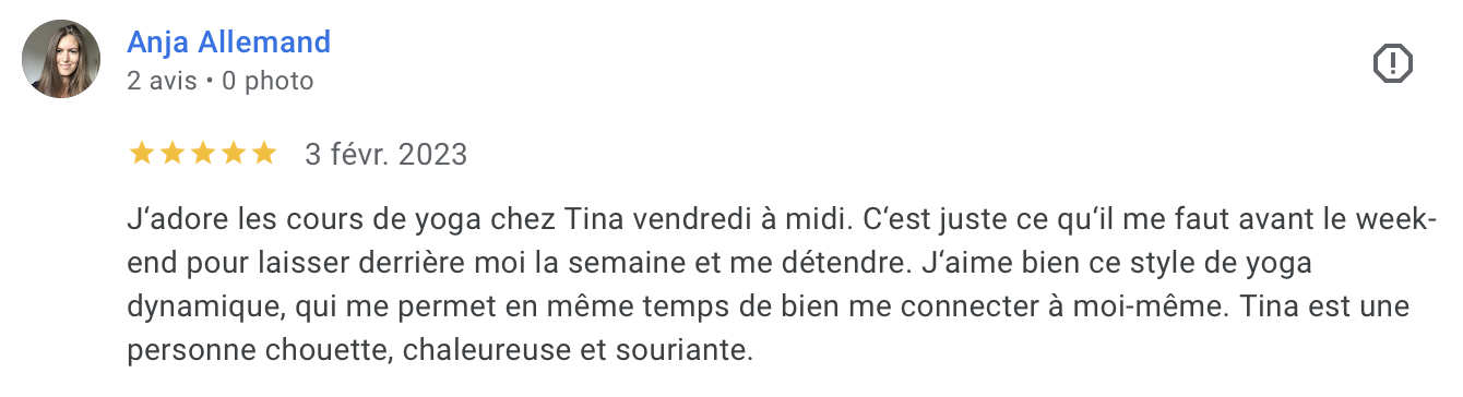 Avis Google d'une élève de Tina (5/10)