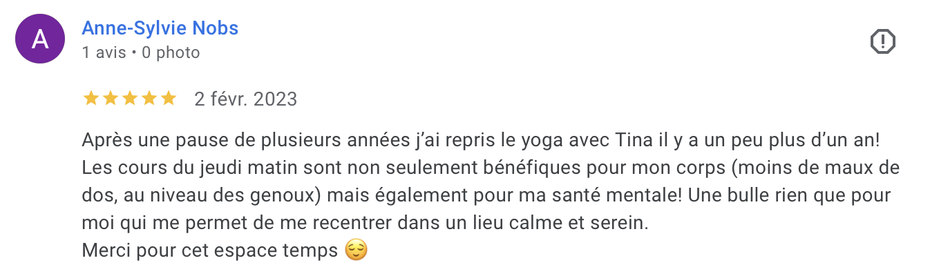 Avis Google d'une élève de Tina (6/10)