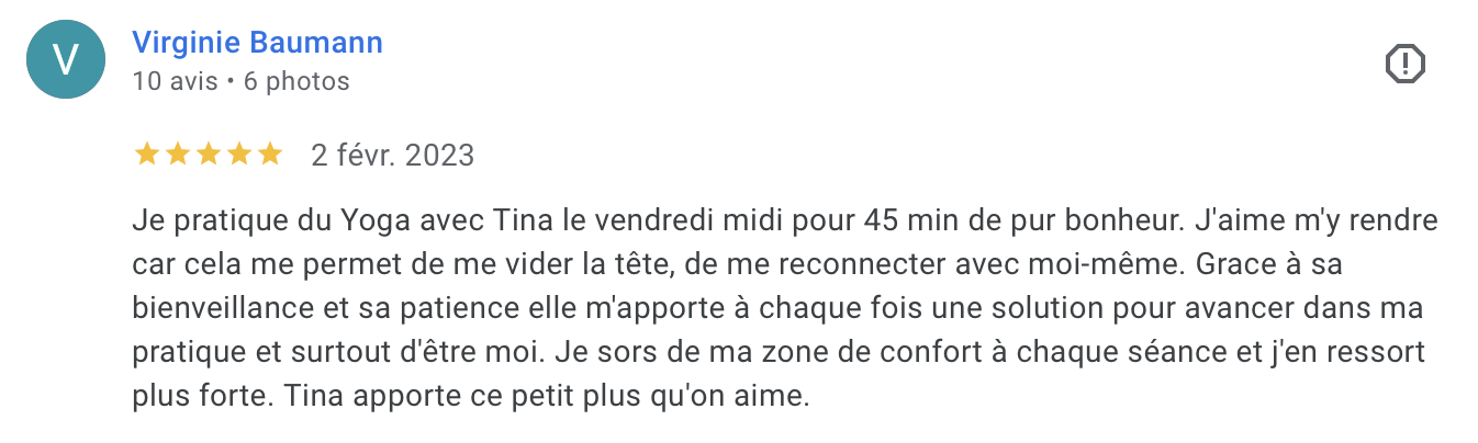 Avis Google d'une élève de Tina (7/10)