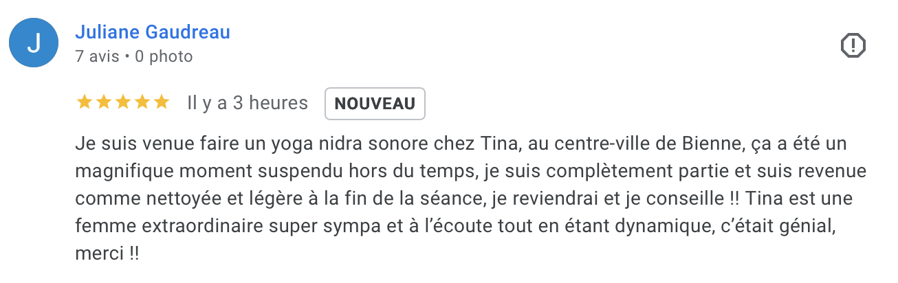 Avis Google d'une élève de Tina (3/15)