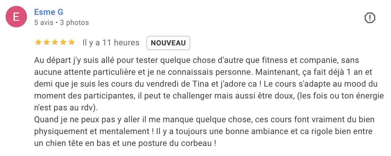Avis Google d'une élève de Tina (4/15)