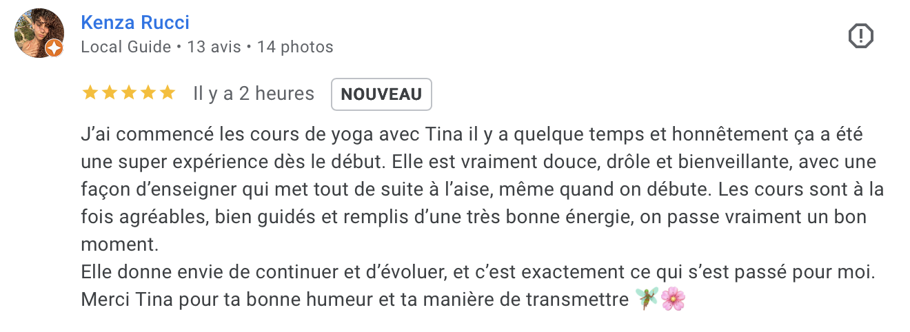 Avis Google d'une élève de Tina (5/15)